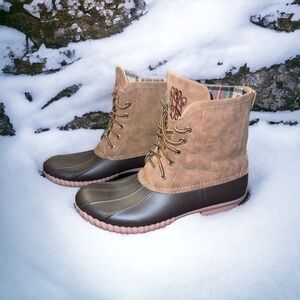 Marley Lilly Women's Brown Black Polyester Duck Boots Lace Up Round Toe Size 9